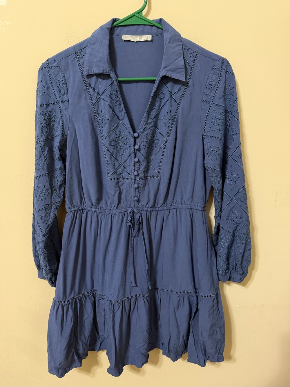 daniel rainn Navy eyelet medium Button-Front Dress festival boho prep ivy collar